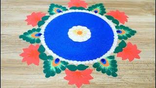 LOTUS AND PEACOCK FEATHER REPUBLIC DAY AND BASANT PANCHAMI RANGOLI