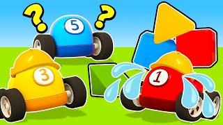 The racing cars build garages. Full episodes of car cartoons for kids. Cars and trucks for kids.