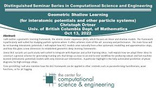 Distinguished Seminar in Computational Science and Engineering: Christoph Ortner, 10/13/2022