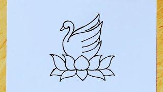 Saraswati Puja Rangoli from dots easy // Vasant Panchami drawing // Lotus and swan drawing