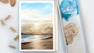 Watercolor SEA SUNSET - step by step tutorial from my sea paintings series