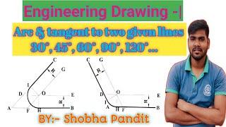 How to draw an arc & a tangent to two given lines|Arc & tangent to perpendicular and inclined lines|