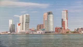 Rotterdam skyline timelapse from Nieuwe Maas River bank to Wilhelminapier and Kop van Zuid