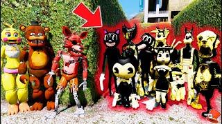 Can the Animatronics BEAT All BENDY CHARACTERS & CARTOON CAT & DOG ARMY? (GTA 5 Mods FNAF RedHatter)