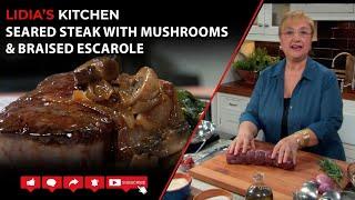 Seared Steak with Mushrooms & Braised Escarole