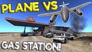 PLANE CRASHES INTO DESTRUCTIBLE GAS STATION! - BeamNG Gameplay & Crashes - New Building Mod