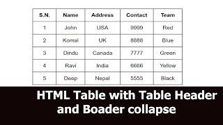 HTML Table with Table header and border collapse: For Beginner