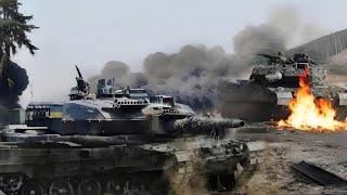 5 Minutes Ago! A convoy of Ukrainian Leopard 2A6 Tanks was ambushed by Russian tanks, head-on