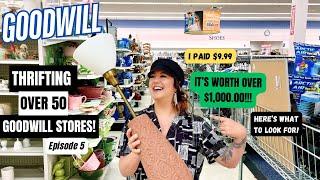 MY BEST FIND YET!! THRIFTING OVER 50+ GOODWILL THRIFT STORES! Thrift With Me Episode 5