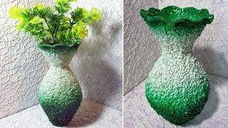 Vase with your hands from a plastic bottle and rice. Crafts from plastic bottles