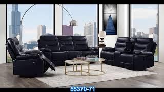 Acme 55370-71 2 pc Red barrel studio Aashi navy blue leather gel sofa and love seat with recliners