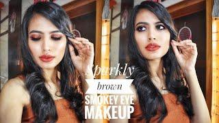 Sparkly BROWN Smokey Eye Makeup Tutorial | Monochrome Look | Jinal Rana