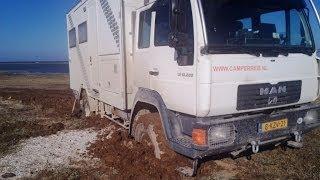 MAN 4WD camper stuck in mud, Kazakhstan