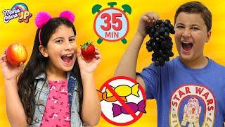 Maria Clara e JP fazem boas escolhas e trocam doces por frutas e outras histórias para crianças