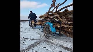 Трогаюсь на цепях с прицепом.#ижпланета