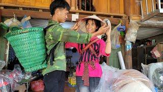 17 year old couple harvest pumpkins to sell. Daily work of a 17-year-old young mother