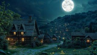 Peaceful Village Medieval Ambience with Relaxing Night Village Sounds, Crickets, Owl Sounds, Winds