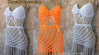 Vestido ou saída de praia de Crochê com franja