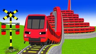 踏切アニメ あぶない電車 RED TRAIN Climbing Pyramid  踏切 Fumikiri 3D Railroad Crossing Animation #1