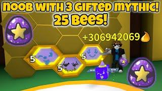 Noob With 3 Gifted Mythic Bees! Gets 25 Bees in 1 Hour! (Bee Swarm Simulator)