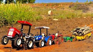 Badly Stuck fully loaded firewood 🪵 Trolley in mud pulling out by Swaraj, New Holland,Kubota Tractor