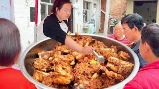 Dad's family renovated the house  bought a big spareribs  and made a meal of spareribs for the deco