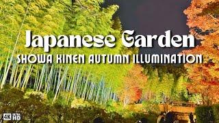 [4K] The BEST Autumn Night Illumination in Tokyo | Showa Kinen Park Japanese Garden | Walking Tour