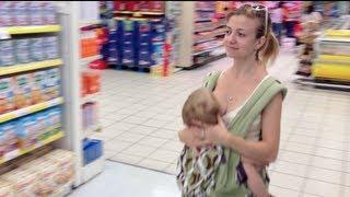 Breastfeeding standing up at the supermarket