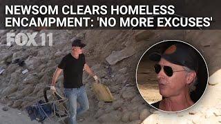 Newsom fed up with LA County approach to homelessness, cleans up encampment himself