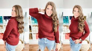 Cranberry Biscotti Top Down Bobble Turtleneck - Crochet Pattern