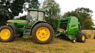 Brand New Round Baler Baling Hay! John Deere 450M Round Baler Demo! (2024 Hay Season)