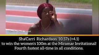 Sha'Carri  Richardson USA clocked 10.57s (+4.1) to win the women's 100m - Miramar Invitational meet