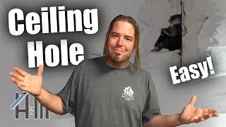 how to fix drywall ceiling, hole in ceiling, drywall repair. easy!