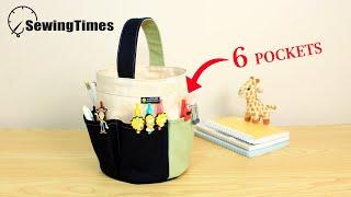 DIY Round Project Bag with 6 Pockets | Fabric Basket Tool Bag Tutorial