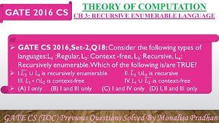 GATE CS 2016,Set-2,Q18: Consider the following types of languages:L1 :Regular, L2: Context -free,