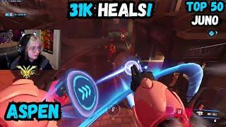 31k Heals! ASPEN TOP 50 JUNO GAMEPLAY WITH HARBLEU - OVERWATCH 2 SEASON 13