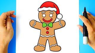 How to DRAW a CHRISTMAS GINGERBREAD MAN easy