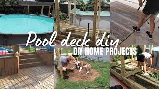 HOME PROJECTS ON A BUDGET | Building a pool deck with no experience! SMALL HOME LIVING!