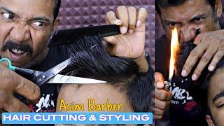 Hair Cutting & Hair Styling by Asim Barber | Fire Hair Trimming | Scissors ASMR | Neck Cracking