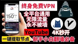 2024最新终身免费VPN，提供终身免费线路，一键提取全部节点，永不被封，跑满带宽！4K毫无压力，无限流量，一键翻墙，支持Windows、MacOS、Android新手小白翻墙必备神器