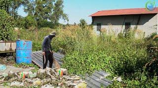 I helped clean up trash and cut the overgrown grass at the abandoned house behind the gas station