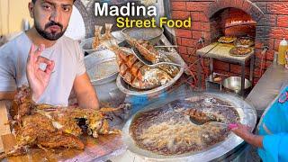 Traditional Arabian Street Food in MADINA | Eyghori Full GOAT Mandi, KABAB, Fried Fish, Grilled Fish