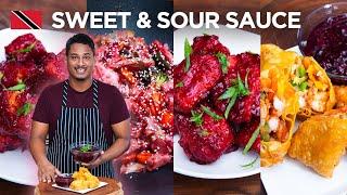 Sweet & Sour 4 Ways: Chicken, Baigan, Pork, Shrimp Spring Roll Recipe by Chef Shaun  Foodie Nation