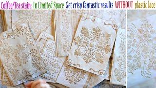 Coffee/Tea dye paper: Mass-make stunning journal pages with stencils. WITHOUT plastic lace.