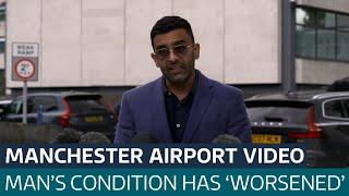 Man kicked by police officer at Manchester Airport has cyst on his brain, says lawyer | ITV News