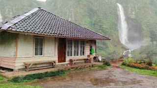 Bikin Syahdu... Hujan Deras Mengguyur Kampung di Bawah Curug.. Nambah Betah dan Indah Suasana.