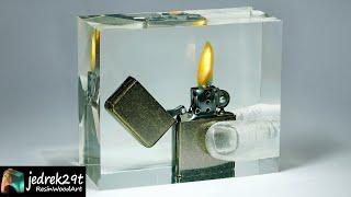 Making a Burning ZIPPO Lighter in clear Epoxy Resin !