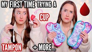 TESTING PERIOD PRODUCTS! *FIRST TIME trying a tampon, menstrual cup + more…*