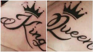 how to make king and queen tattoo with henna or mehndi || easy tiara and crown tattoos for couples