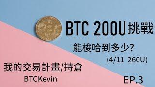 BTCKevin 比特幣200U挑戰(260U)EP3 多單爆賺? 摸空失敗 我的交易計畫及復盤!